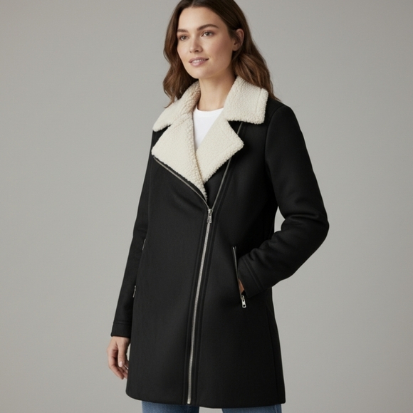 Volcom Sherpa lined Jacket Baia Park black zip warm outdoor Skater Girl  sz L - Picture 1 of 9